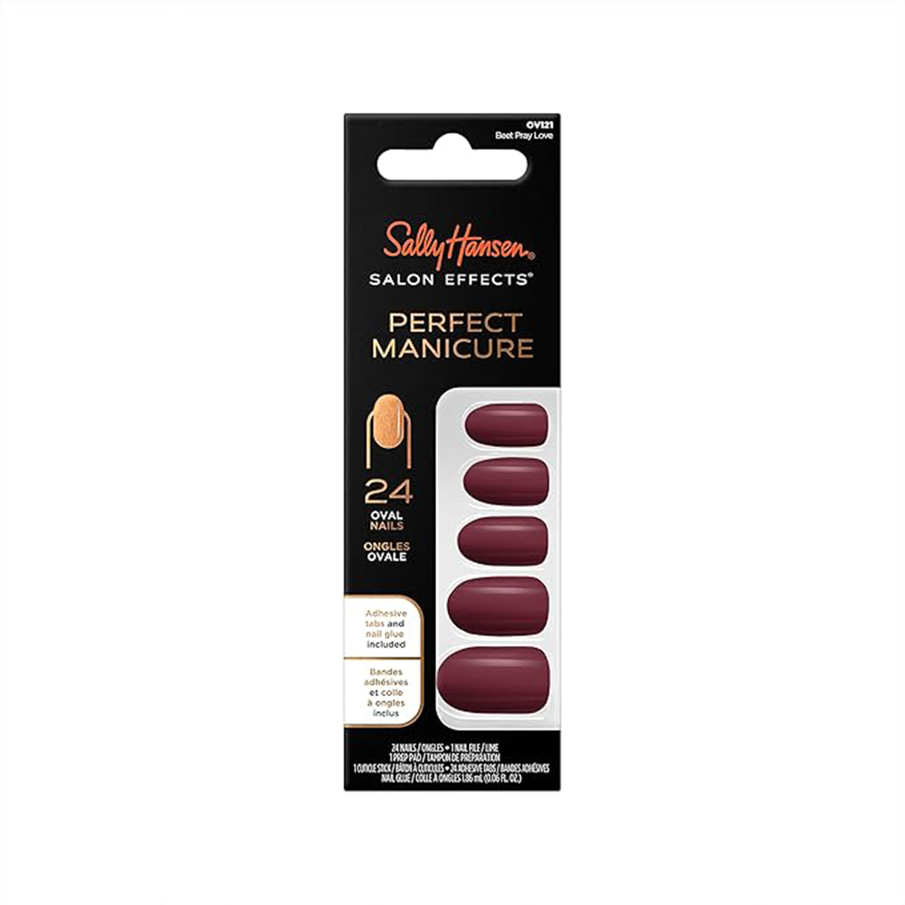 Sally Hansen Salon Effect Perfect Fake Nails Kit Oval Beet Pray Love