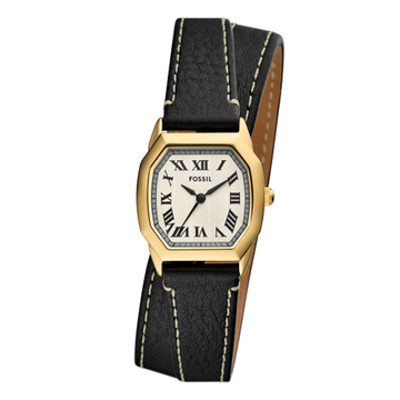 Fossil Harlow Three-Hand Black Leather Watch