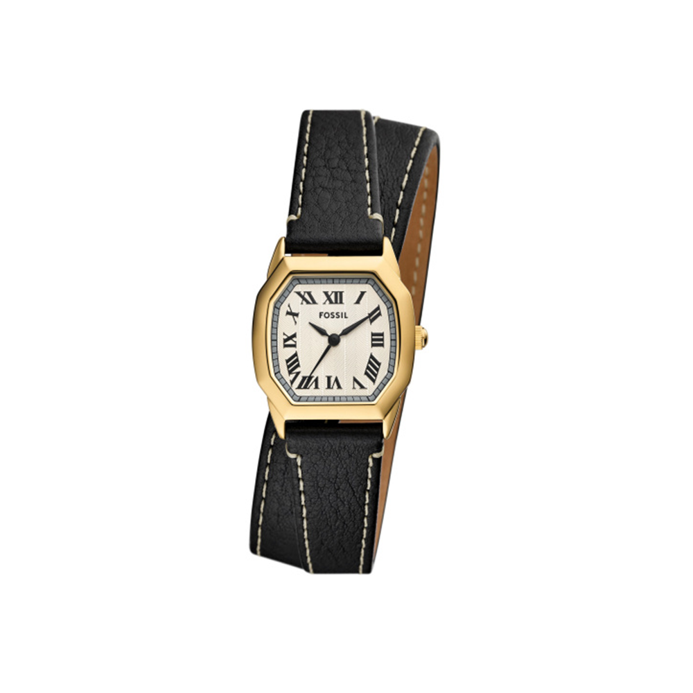 Fossil Harlow Three-Hand Black Leather Watch