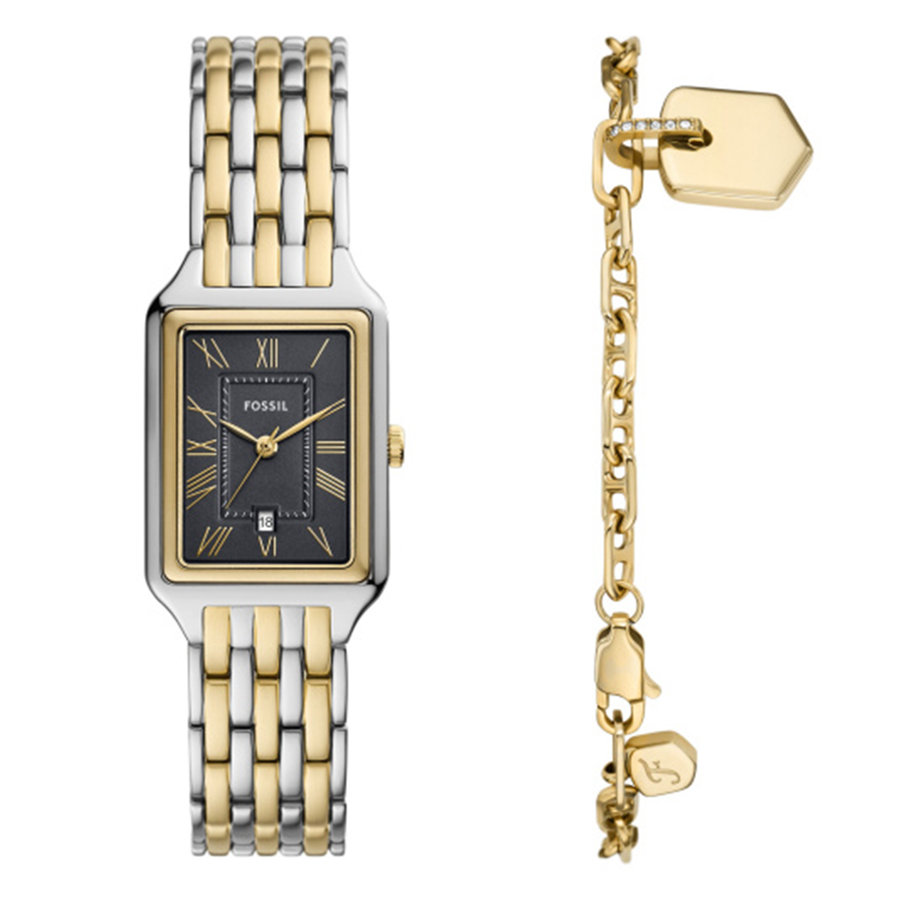 Fossil Raquel Three-Hand Date Two-Tone Stainless Steel Watch and Bracelet Set ES5376SET