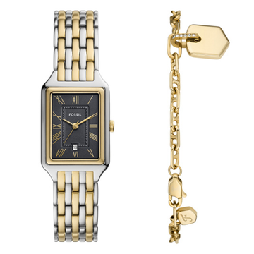 Fossil Raquel Three-Hand Date Two-Tone Stainless Steel Watch and Bracelet Set ES5376SET